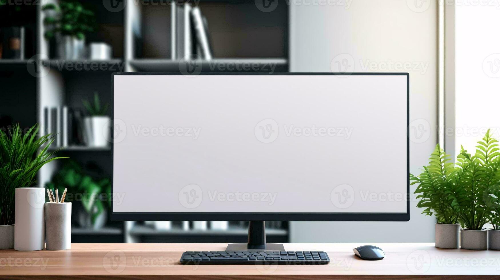 a computer monitor on a desk AI Generated photo