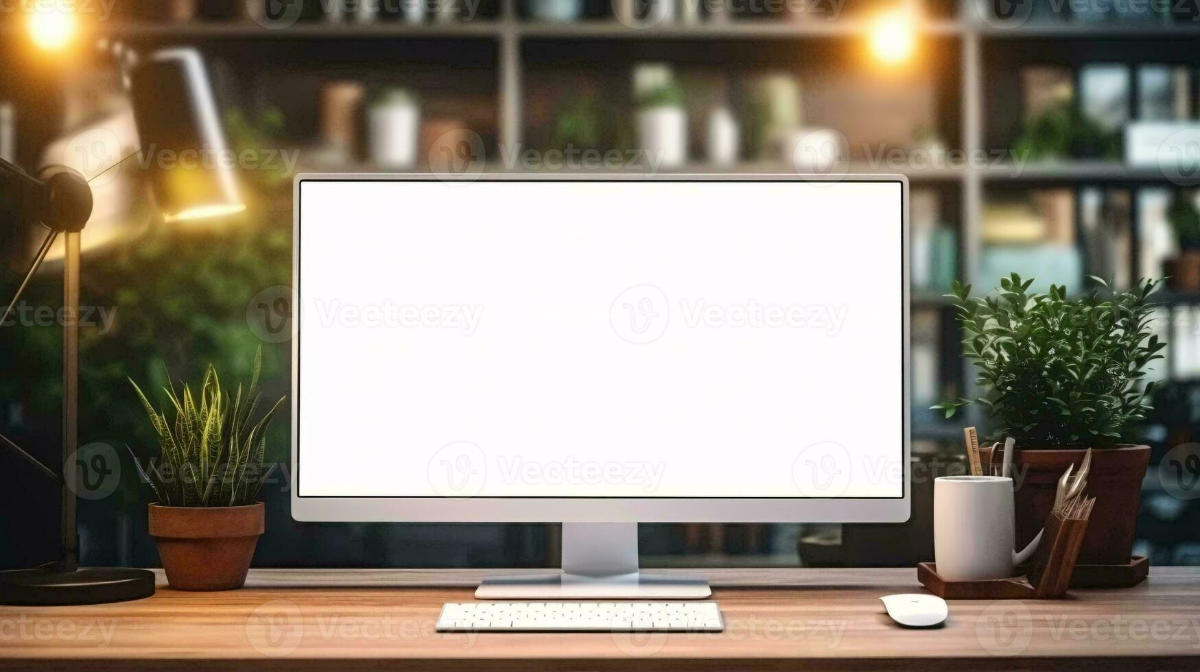 un computadora en un escritorio ai generado foto
