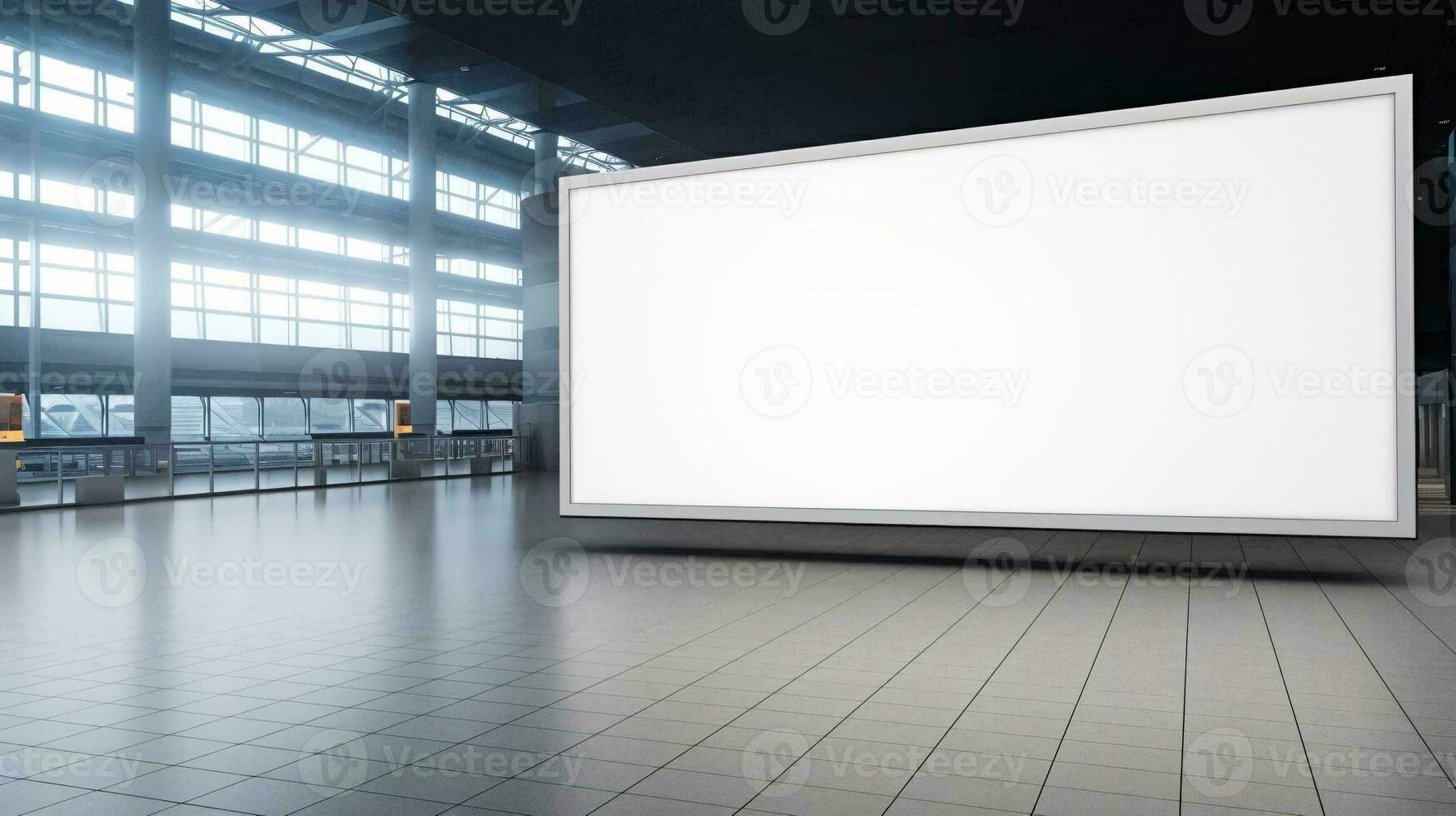 un grande blanco pantalla en un grande habitación con ventanas ai generado foto