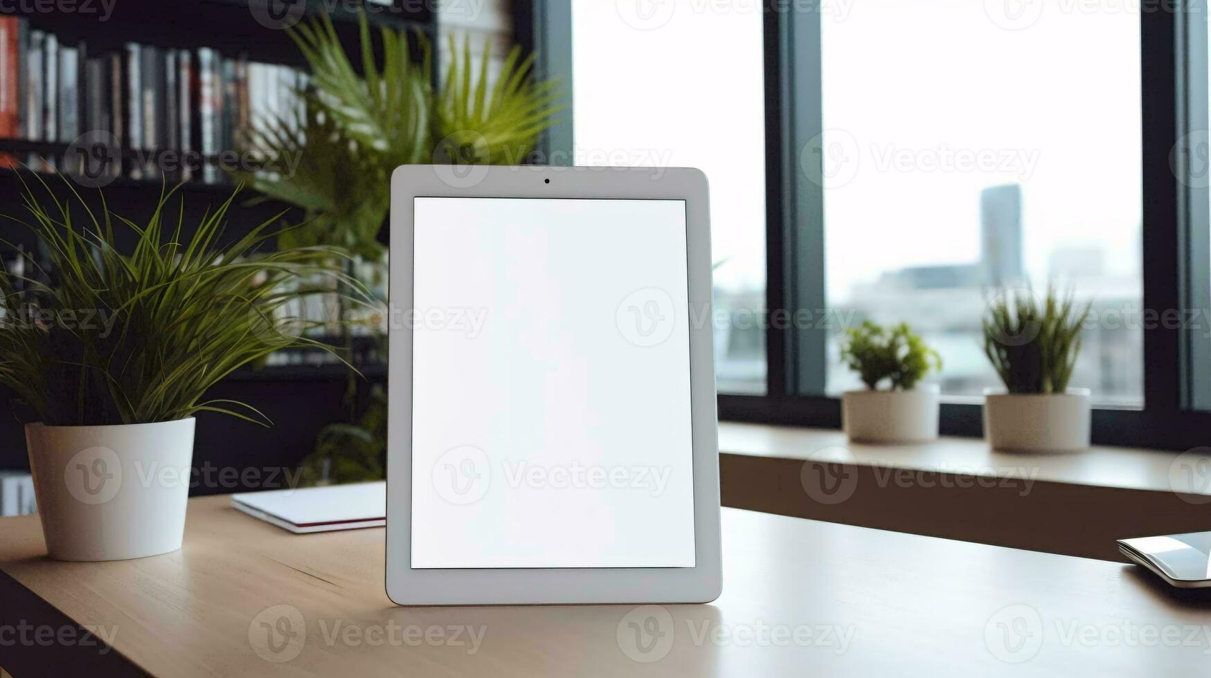 a white tablet on a table AI Generated photo