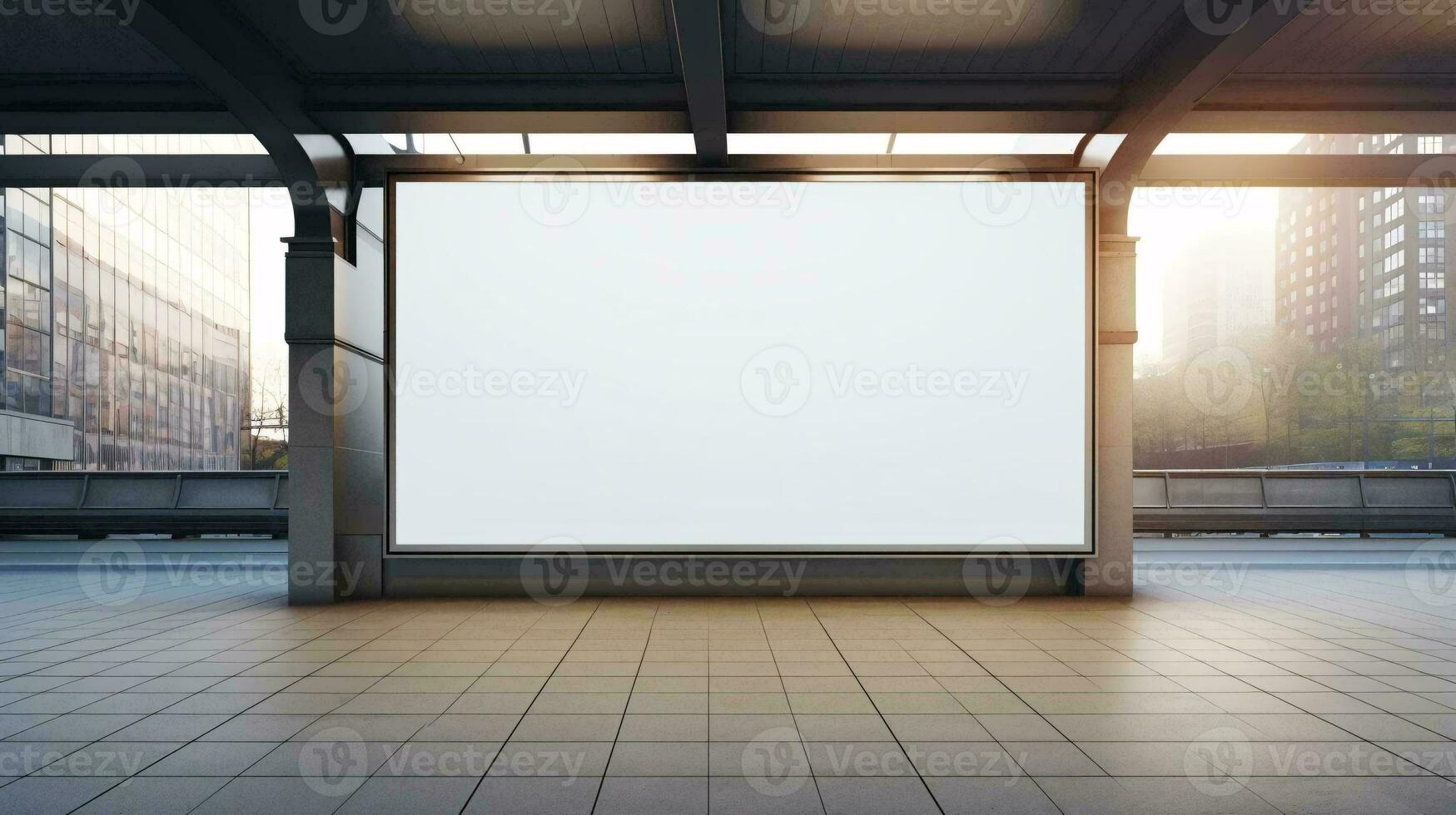 un grande blanco pantalla en un edificio ai generado foto