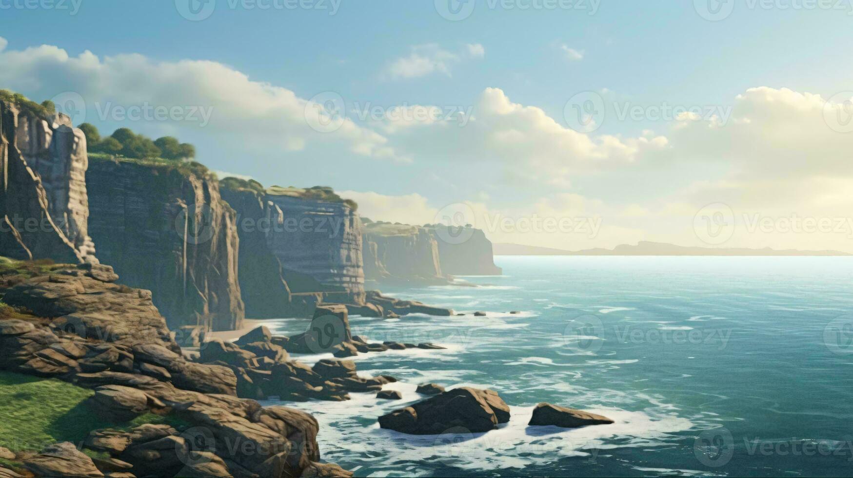 a rocky cliff next to the ocean AI Generated photo