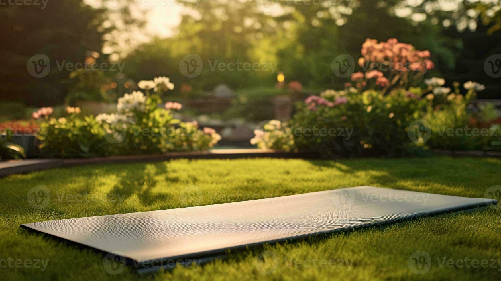 a green lawn with flowers AI Generated photo