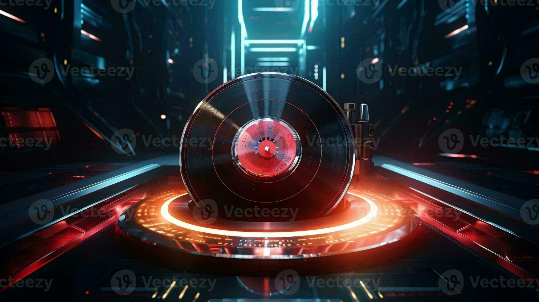 a red and black record player AI Generated photo