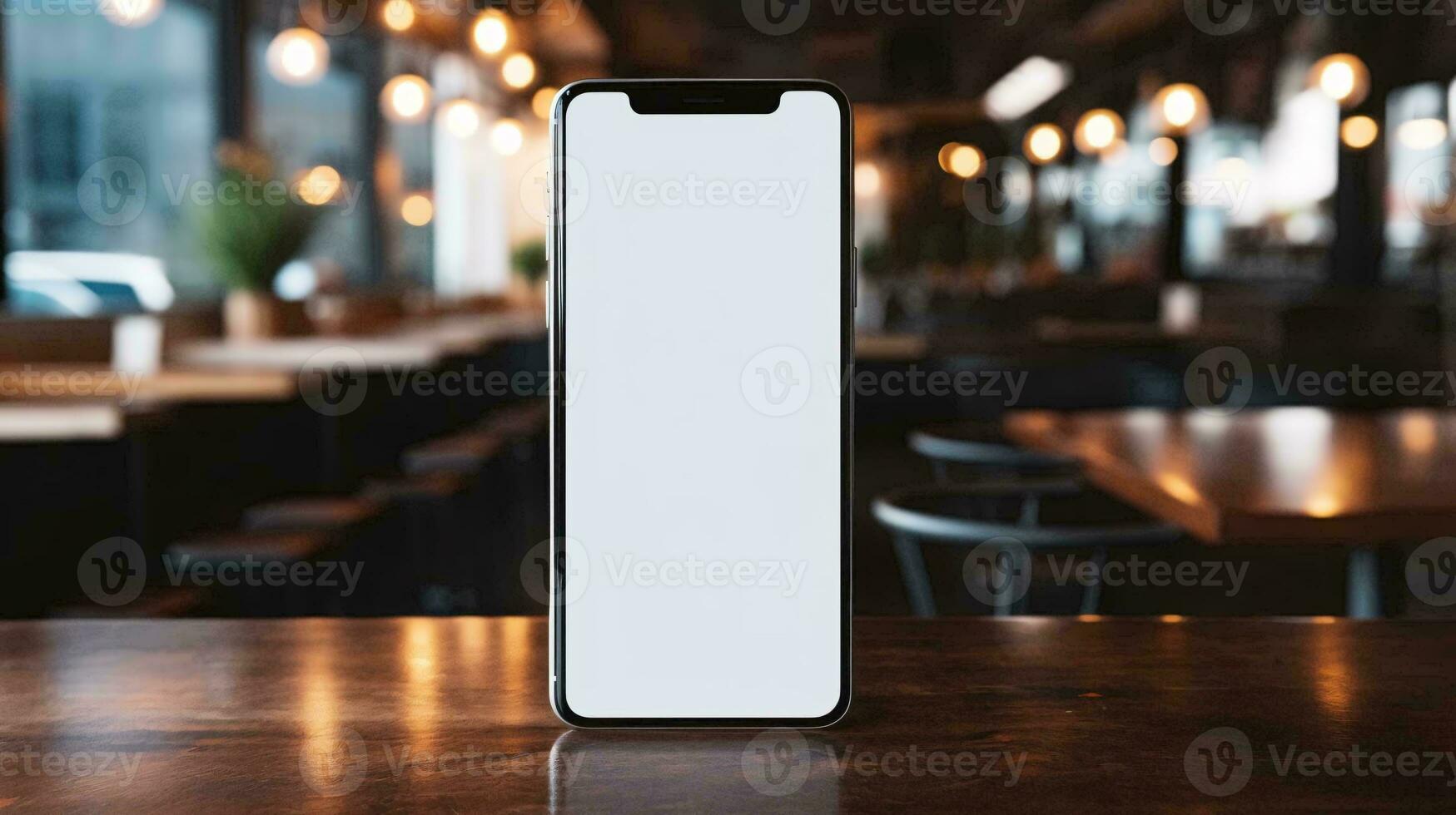 a white cell phone on a table AI Generated photo