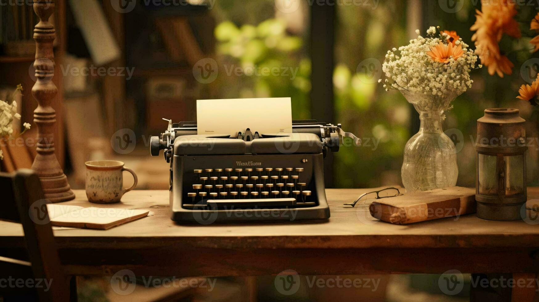 un máquina de escribir en un mesa ai generado foto