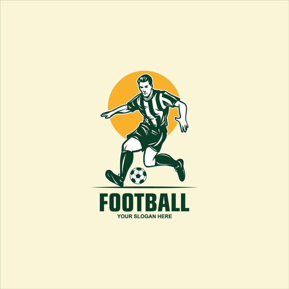 fútbol jugador corriendo con pelota, aislado vector silueta. resumen fútbol logo.