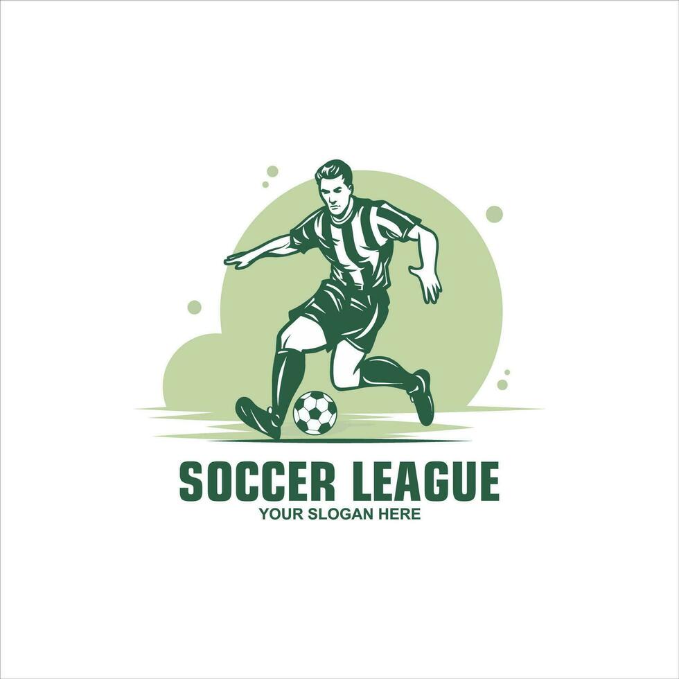 fútbol emblema con un silueta de el jugador y pelota aislado monocromo imagen vector