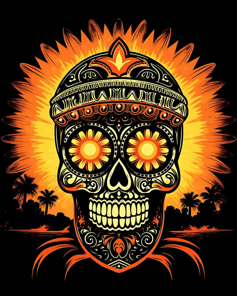 A colorful Day of the Dead skull illustration Design photo