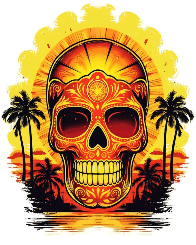A colorful Day of the Dead skull illustration Design photo