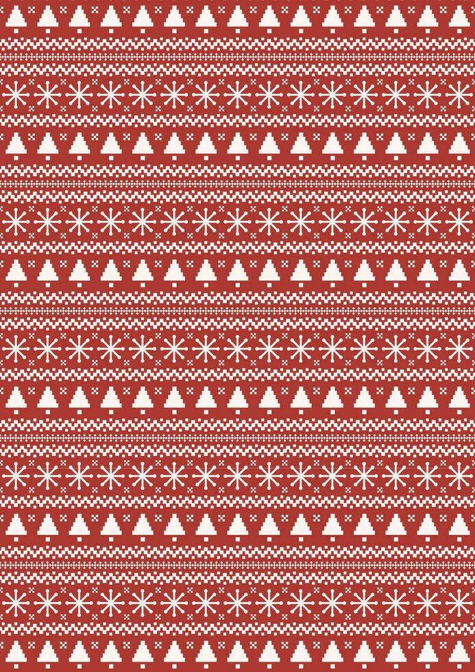 Navidad rojo gráfico papel fondo, árbol, copos de nieve y fiesta geométrico modelo vector