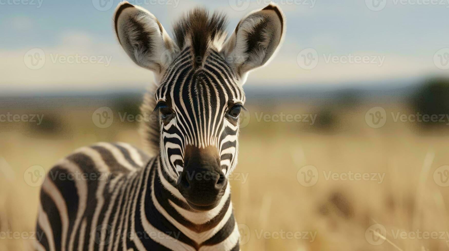 a zebra standing in a field AI Generated photo