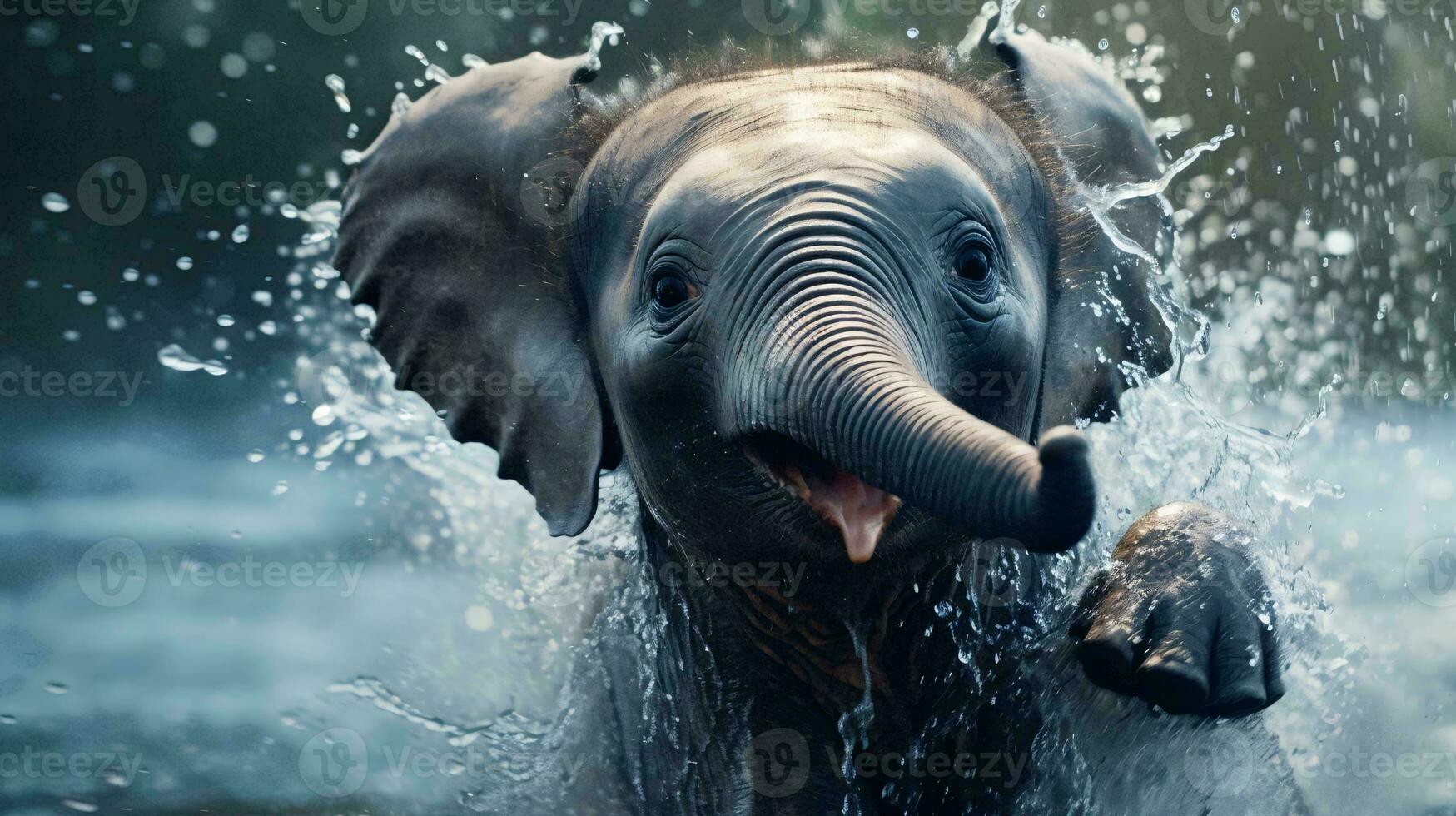a couple of elephants playing in water AI Generated photo