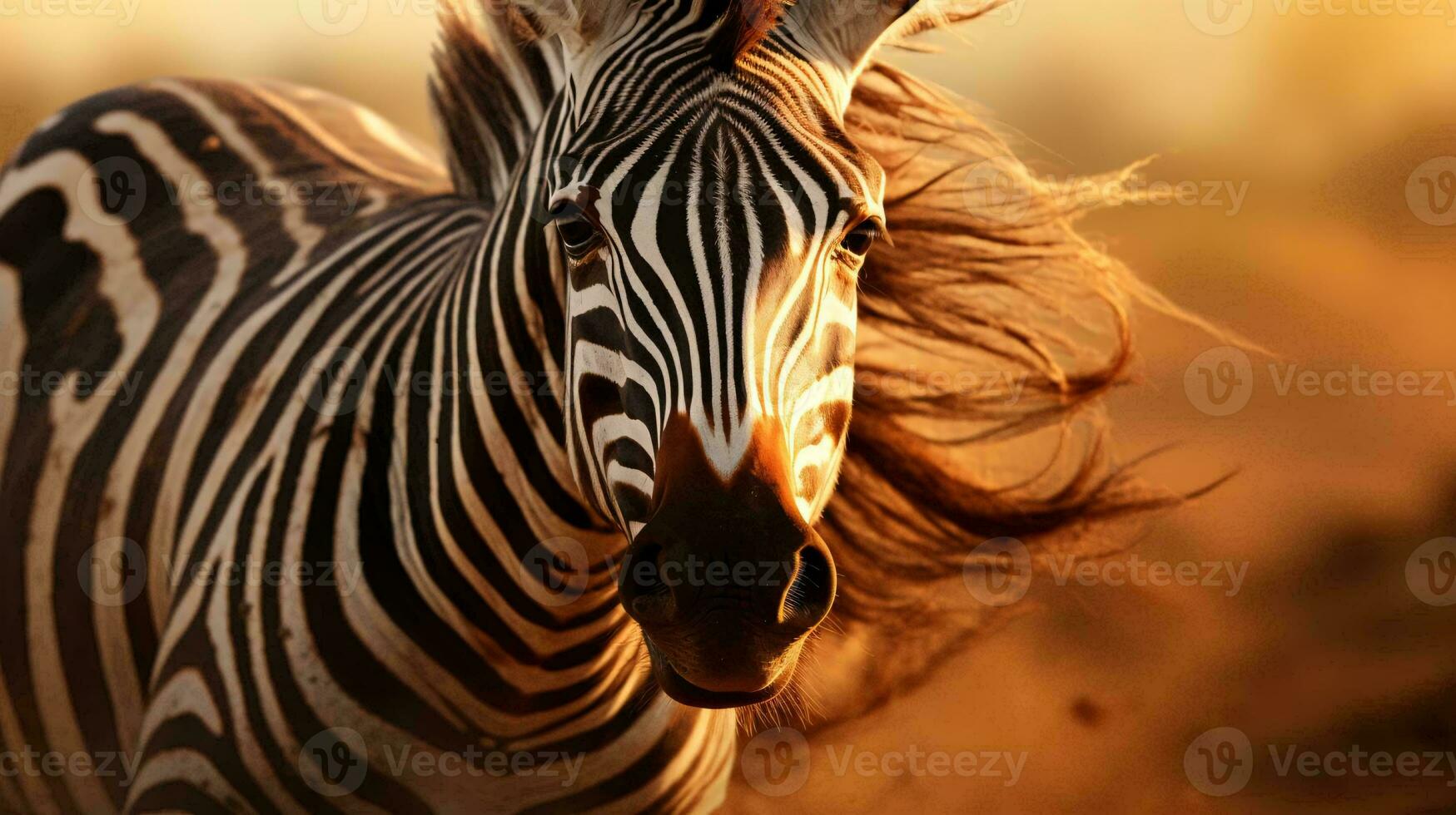 a zebra with a mane AI Generated photo