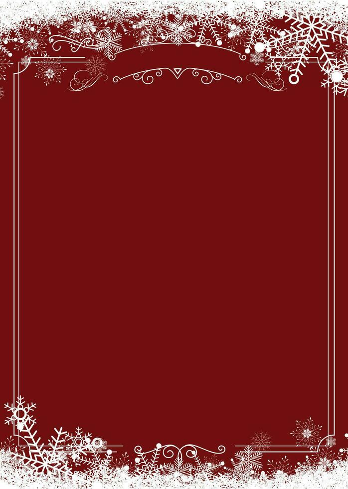 Winter snowflake retro border and Christmas red background background vector