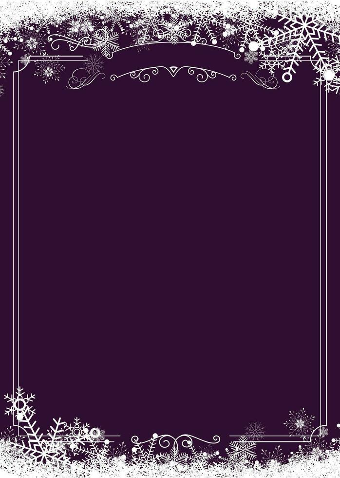 Winter snowflake retro border and Christmas dark purple background background vector