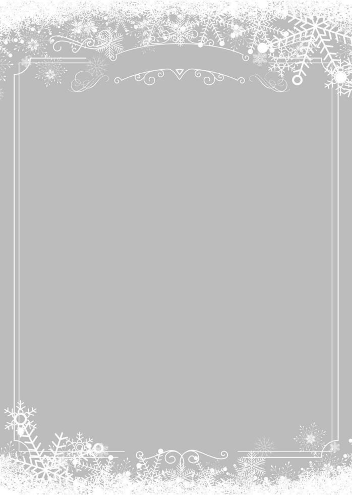 Winter snowflake retro border and Christmas light gray background background vector