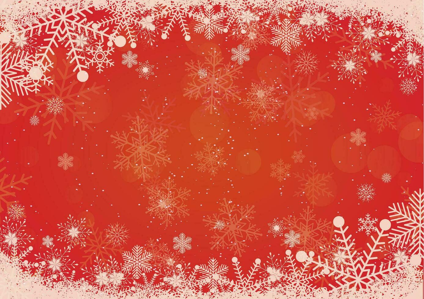 Red and orange gradient Christmas background snowflake and snow border vector