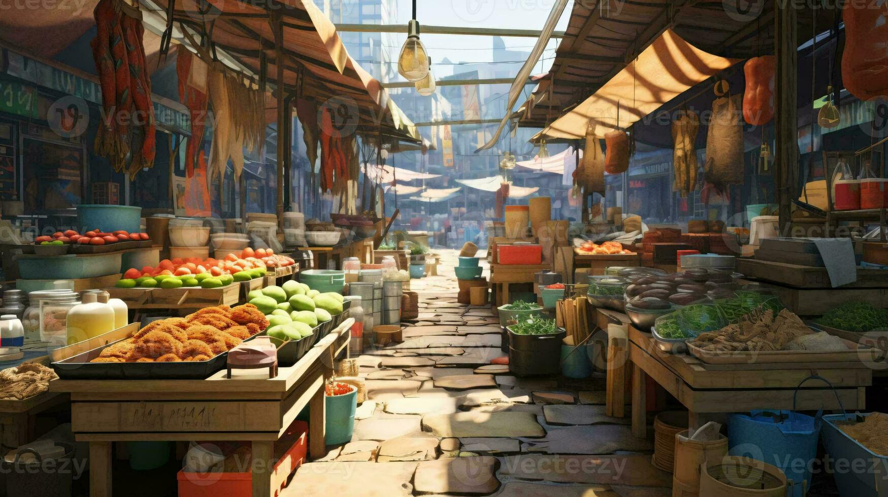 a market with various fruits and vegetables AI Generated photo