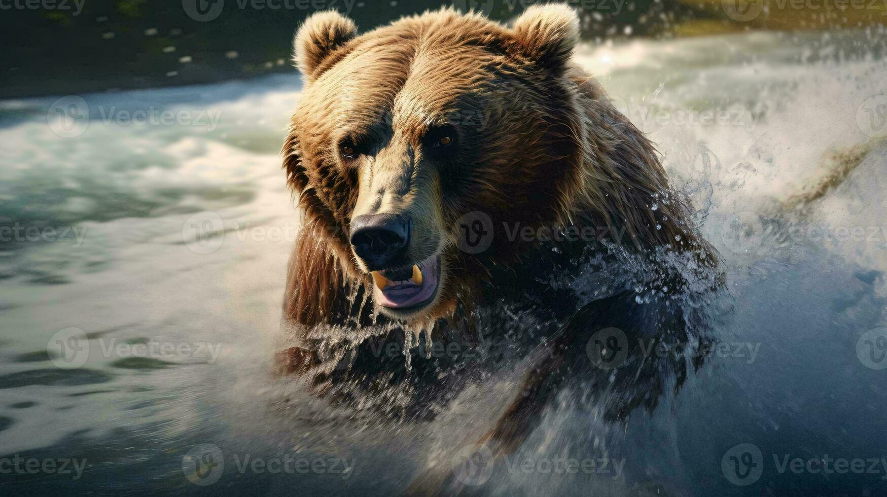 a bear swimming in water AI Generated photo