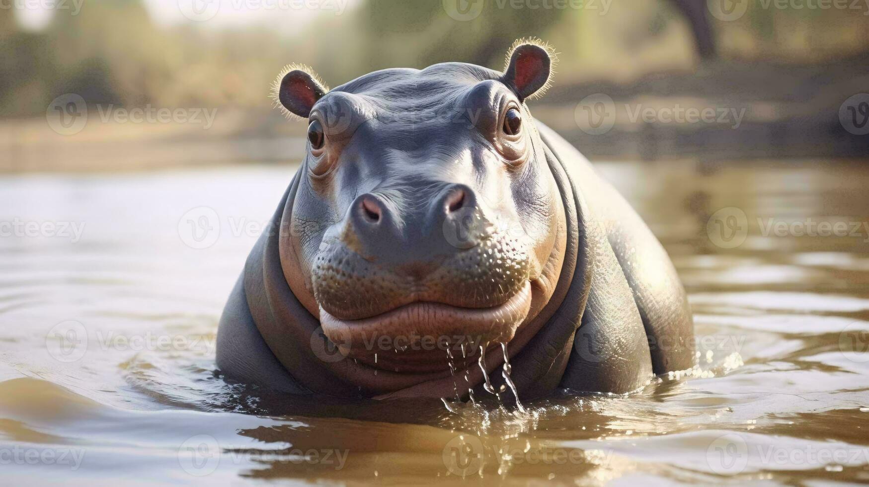 un hipopótamo en el agua ai generado foto