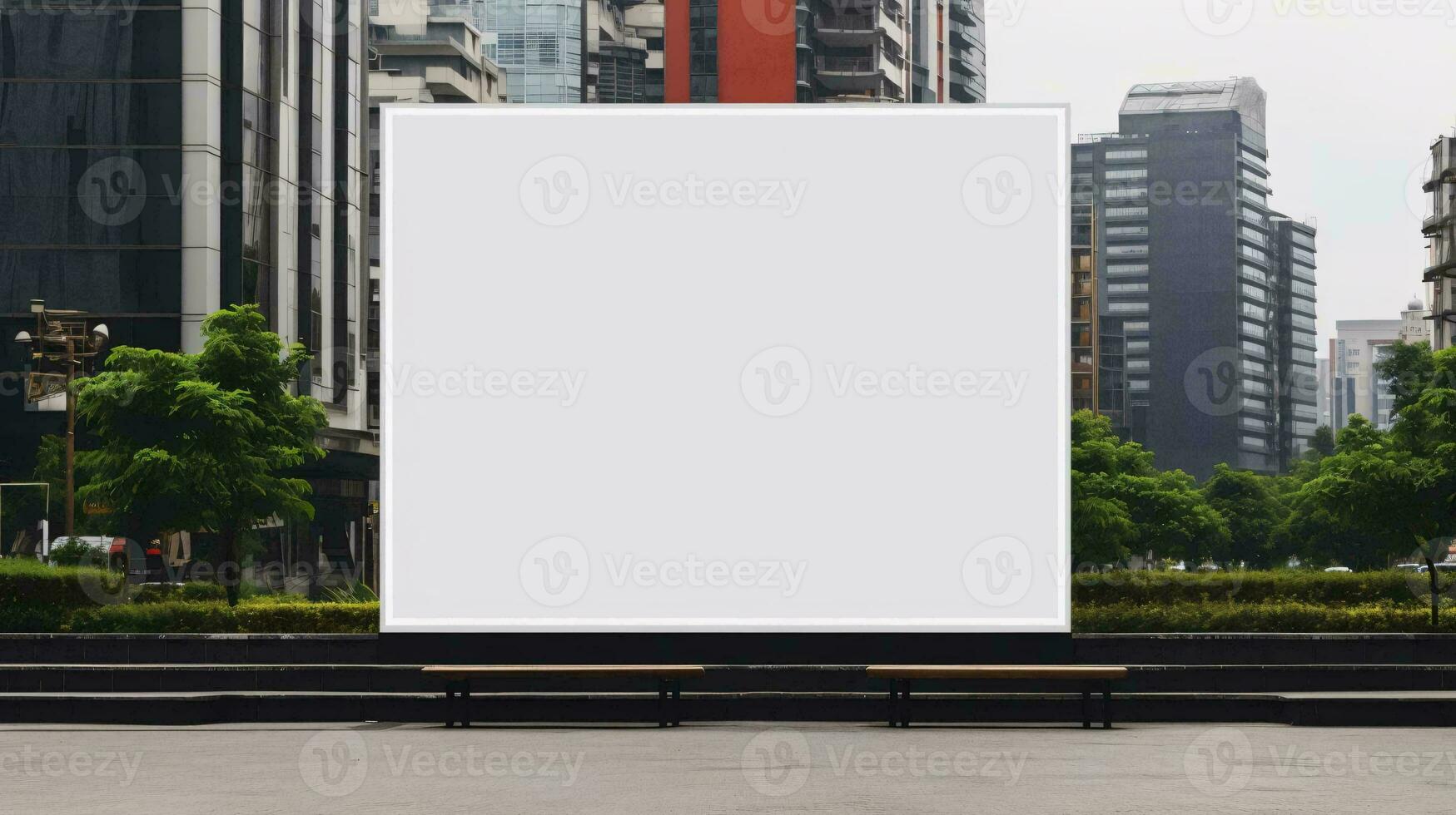 a large white billboard in front of a city AI Generated photo