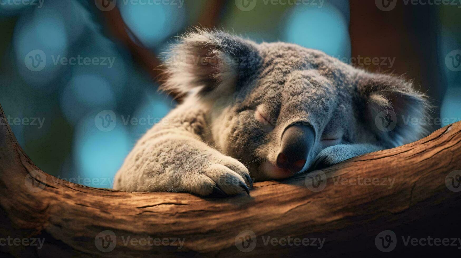 a small animal sleeping on a tree AI Generated photo