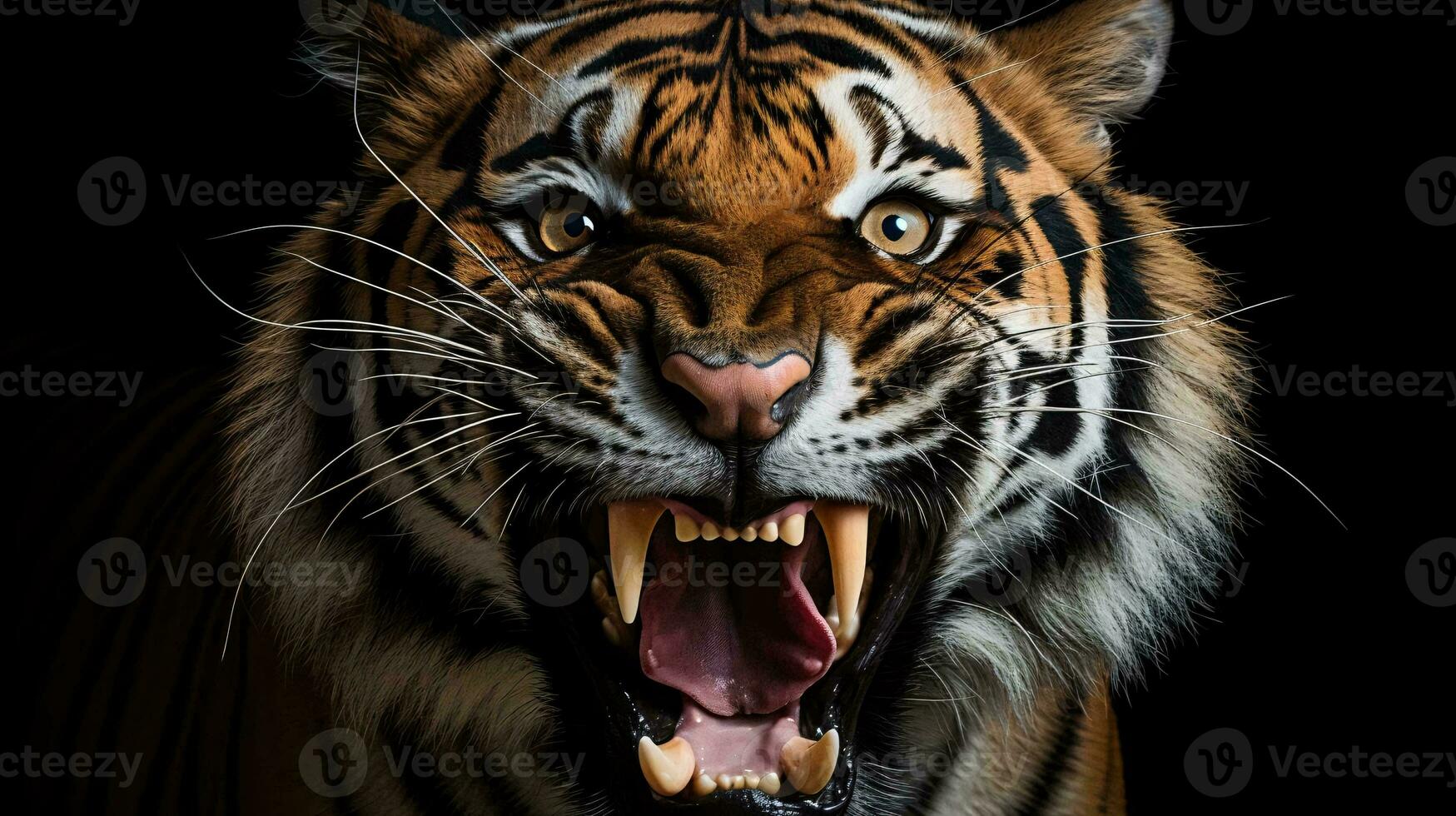 a tiger with its mouth open AI Generated photo