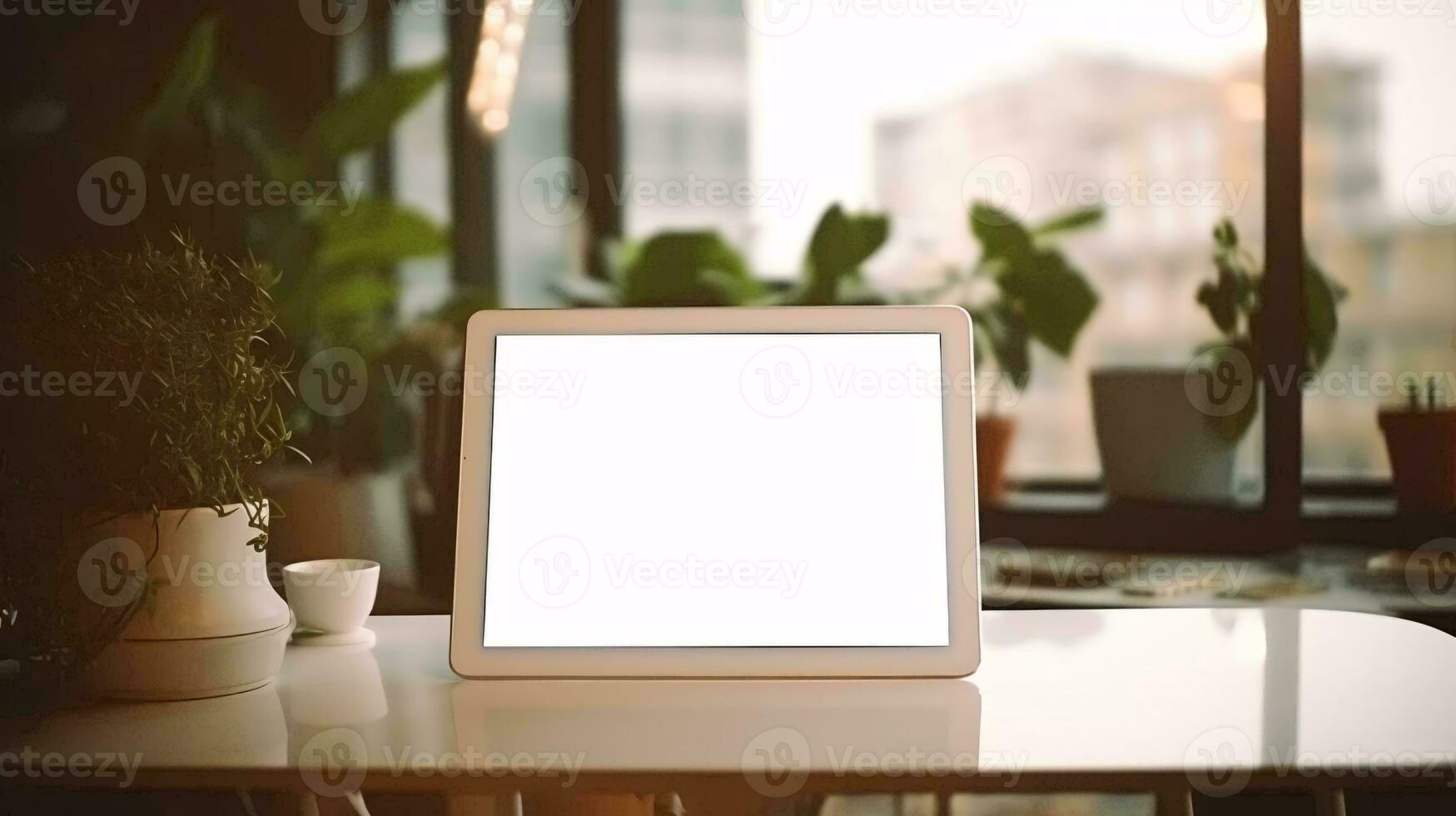 un ordenador portátil en un mesa ai generado foto