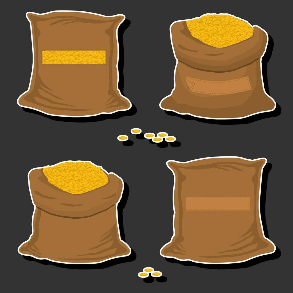 Illustration on theme big colored set different types bags, full sack of coins vector