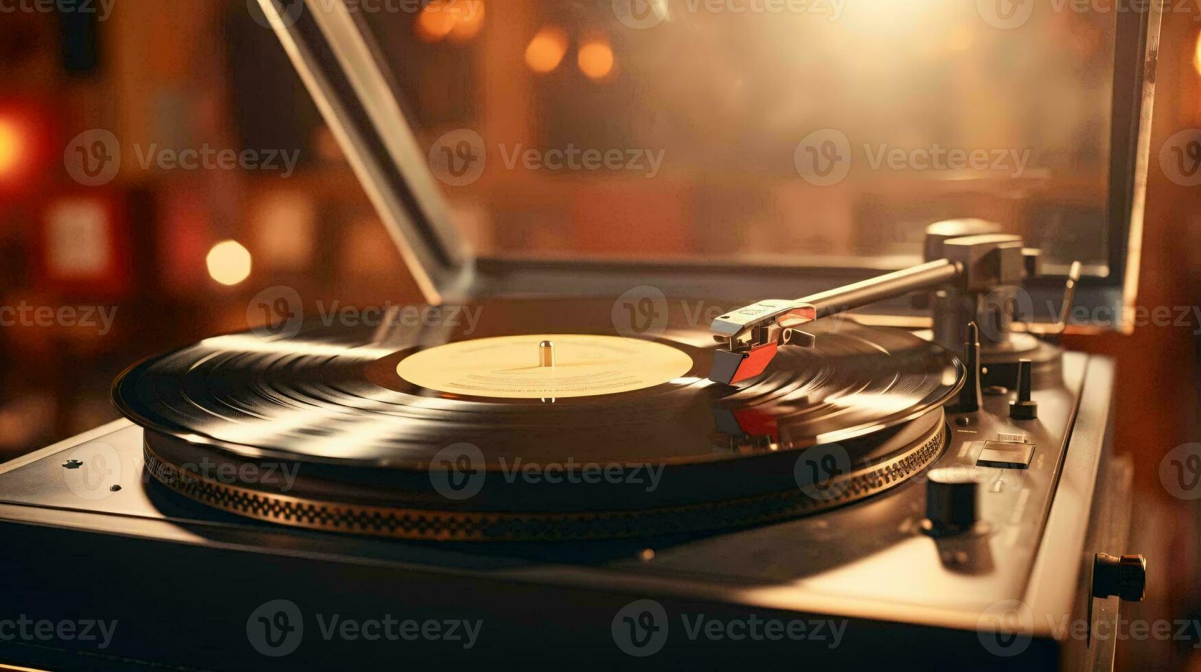 a record player with a record on it AI Generated photo