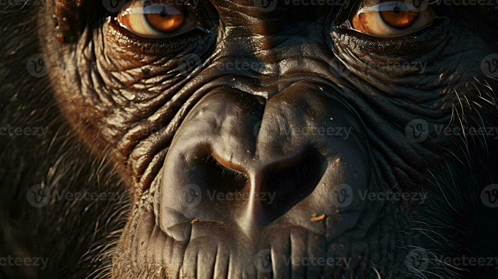 a close up of a gorilla's face AI Generated photo