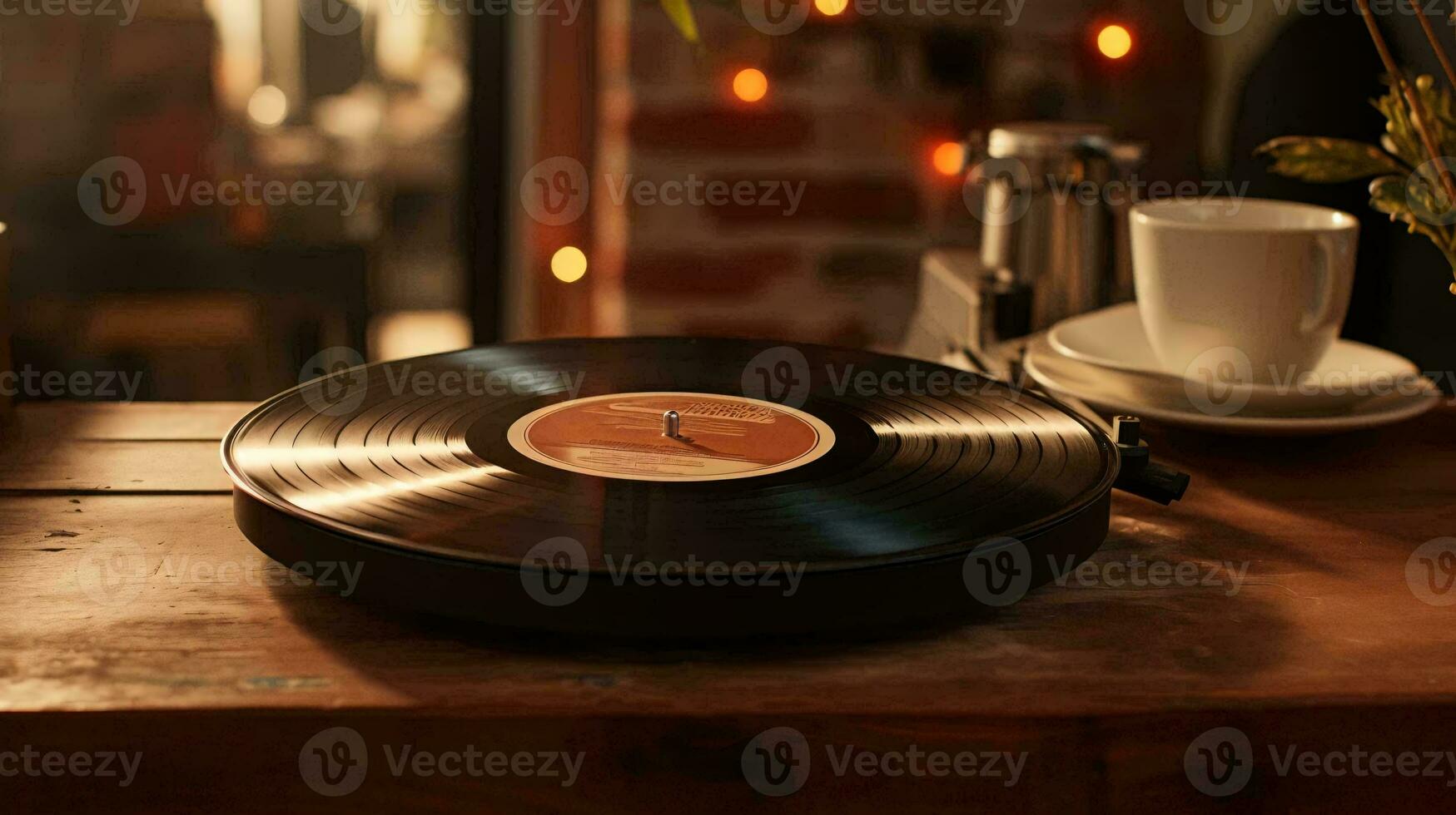 a record player on a table AI Generated photo