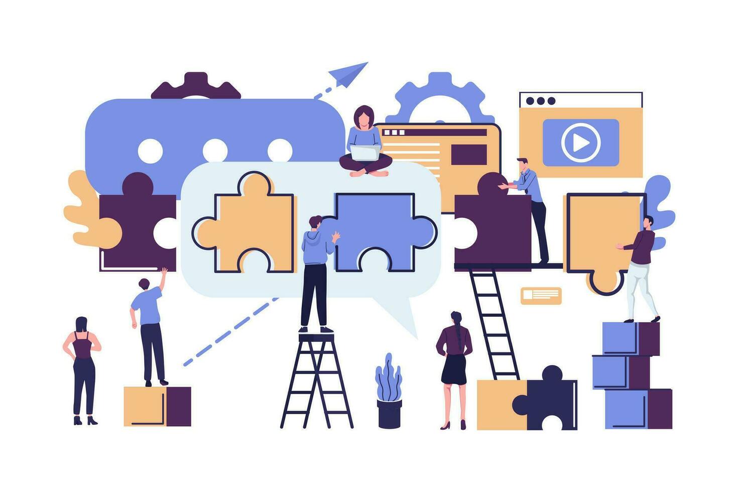 people connecting puzzle. team work sign. partnership sign. cooperation flat illustration vector