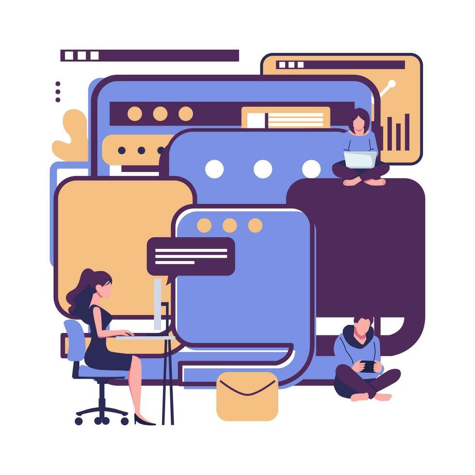 discussing business, communication via internet flat vector illustration vector design