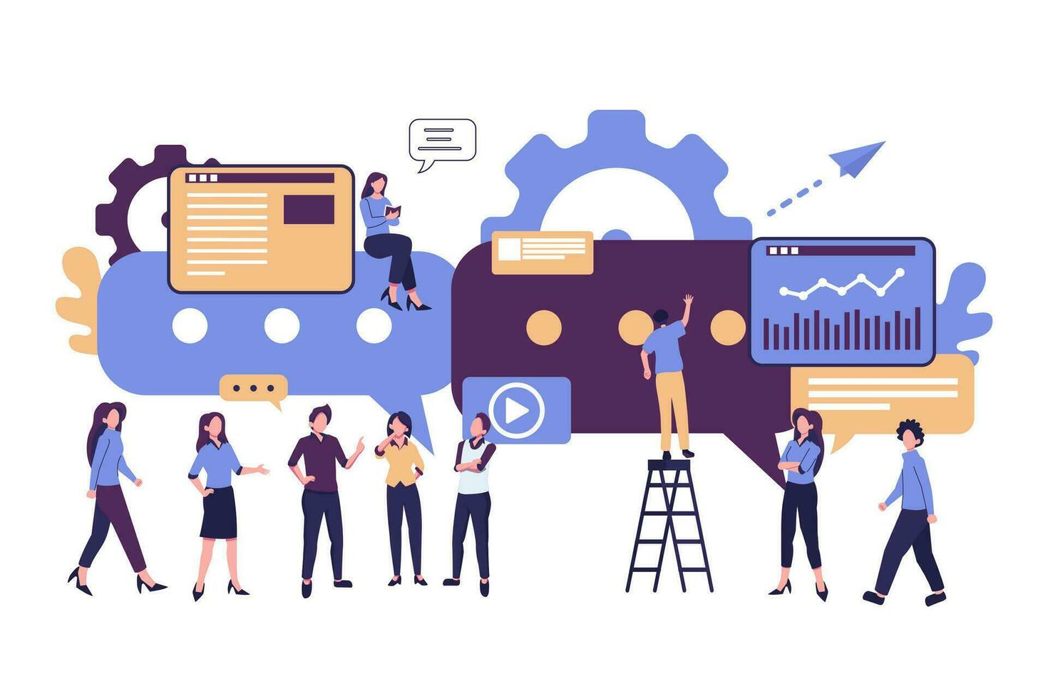 people discusing about news, social issues, network, dialogues flat vector illustration
