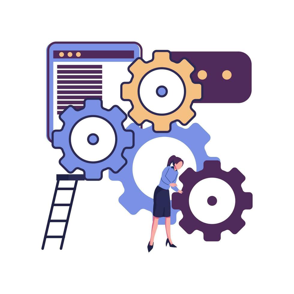 little people links of mechanism, business mechanism flat illustration vector