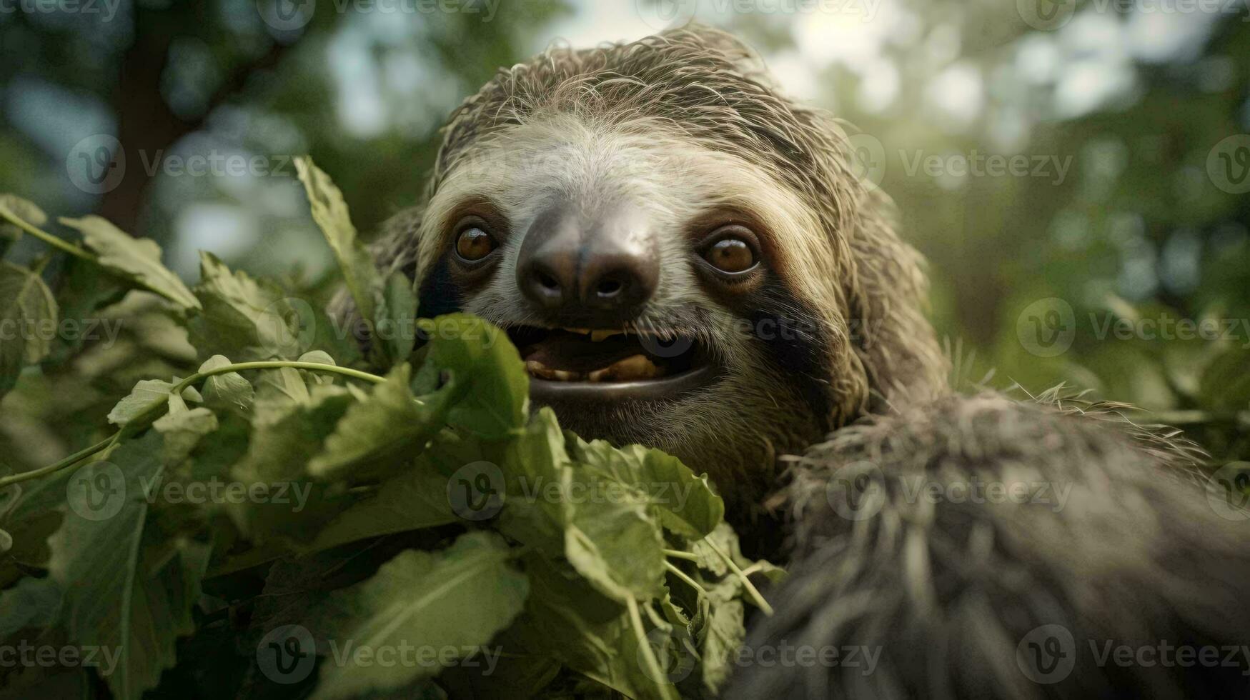 a sloth in a bush AI Generated photo
