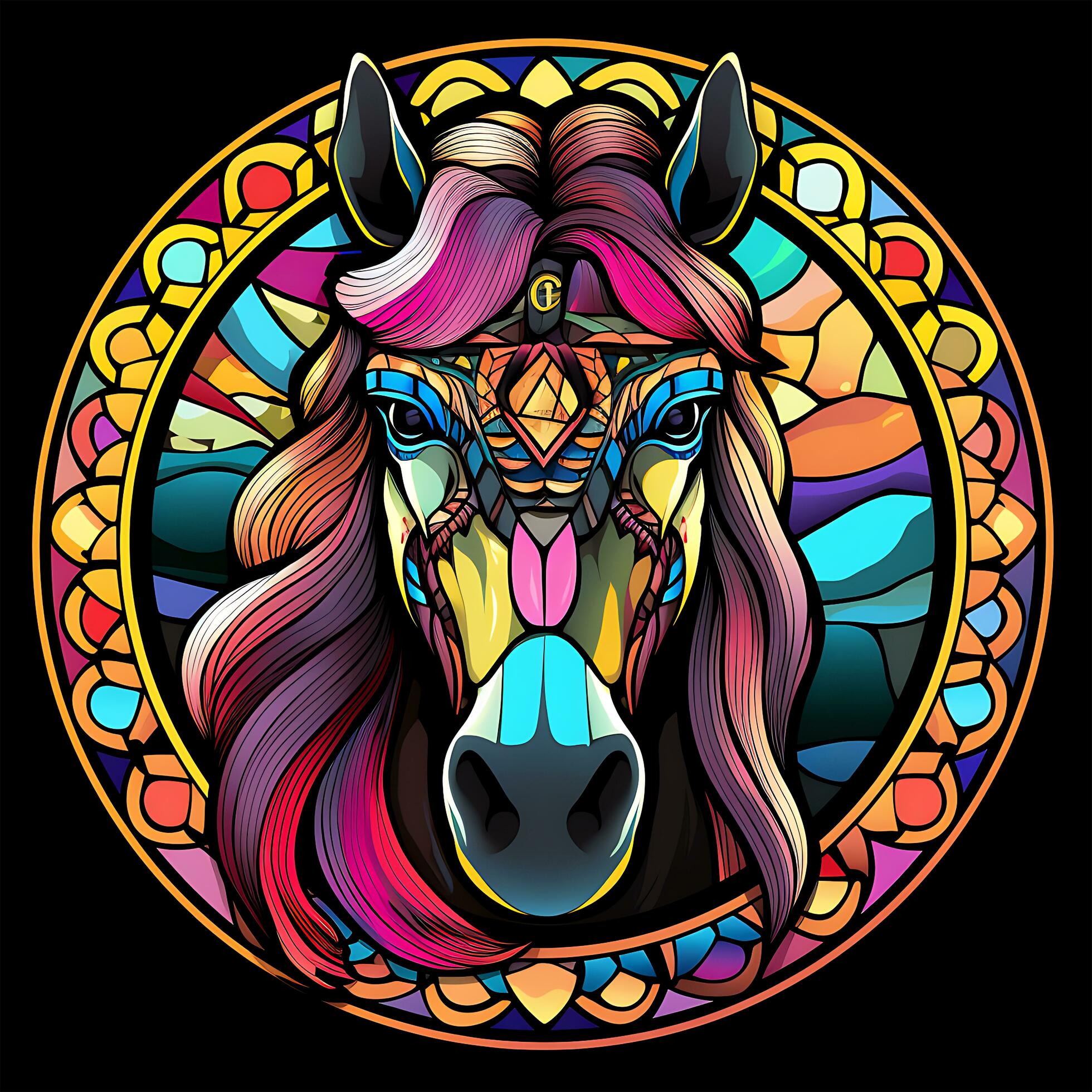 a-colorful-horse-stained-glass-window-illustration-design-34073364