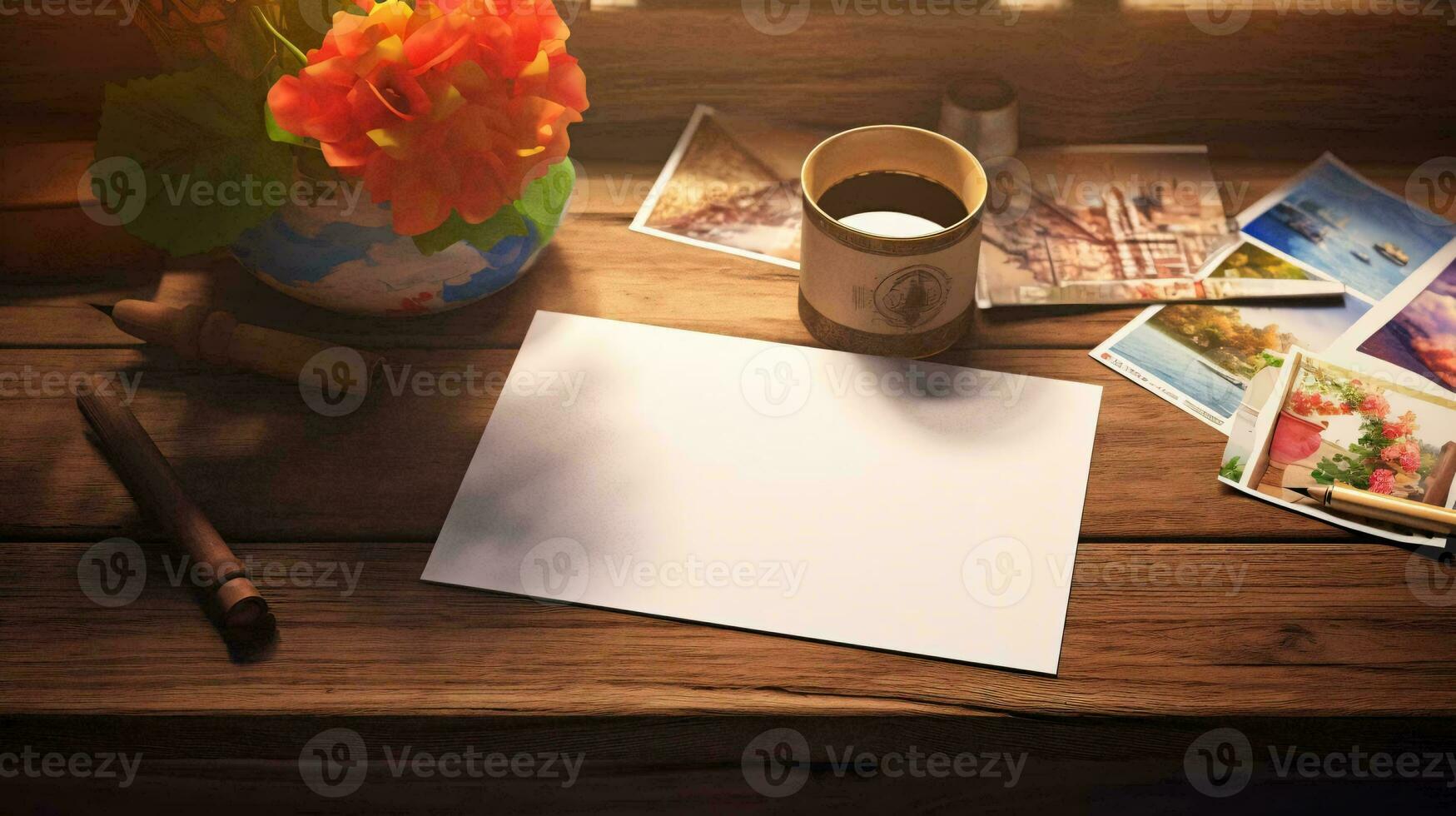 un taza de café y un libro en un mesa ai generado foto