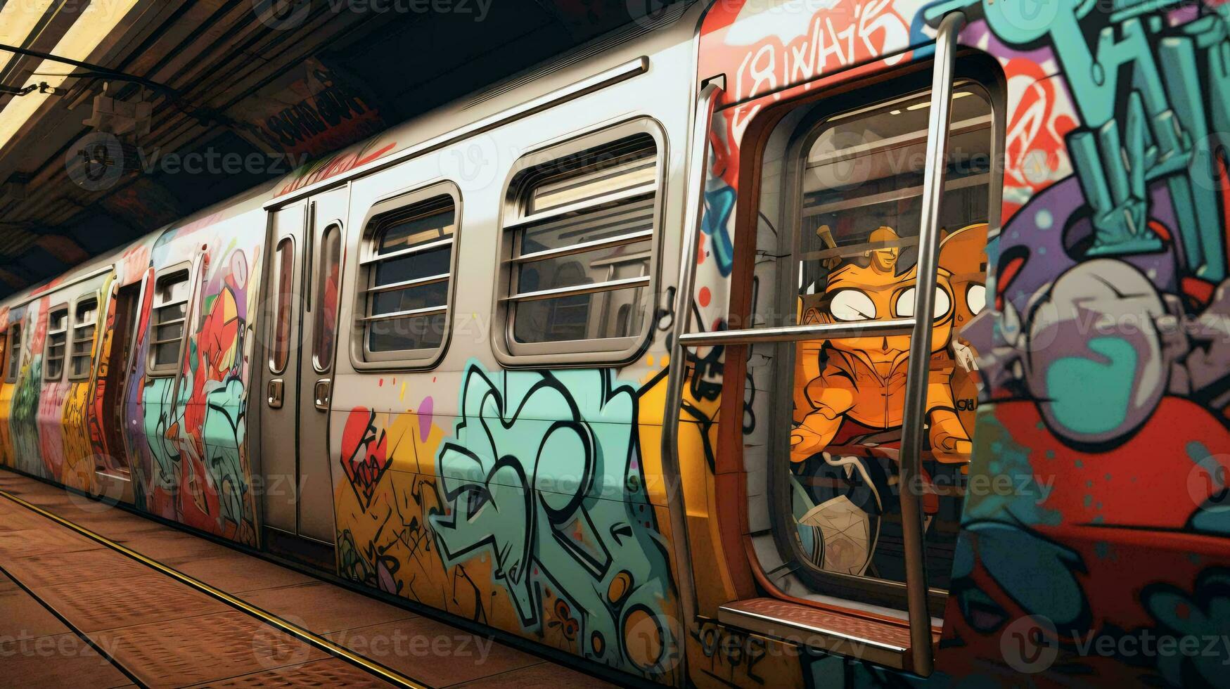 un tren con pintada en eso ai generado foto