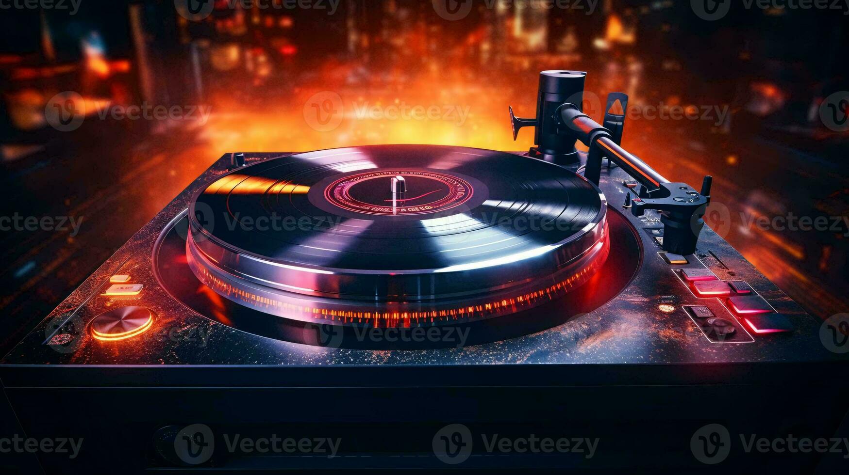 a record player with a record on it AI Generated photo