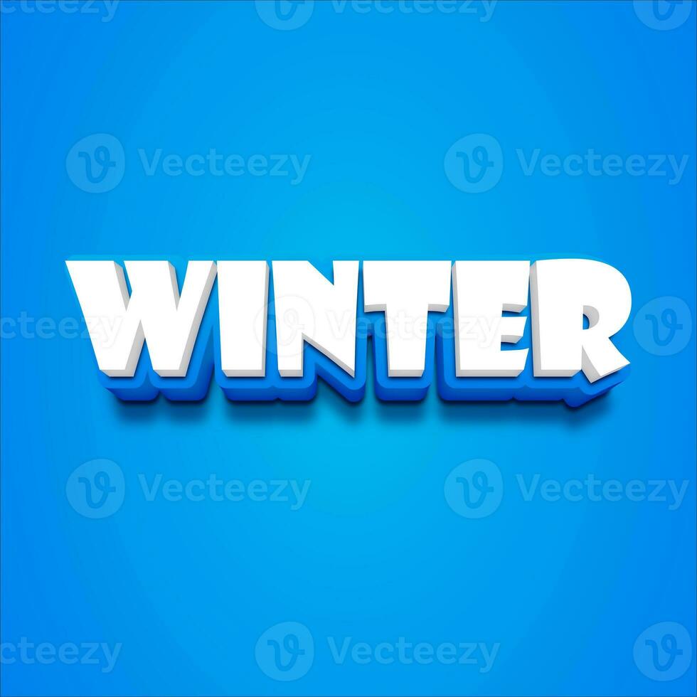 3D Winter Text on a blue background. photo