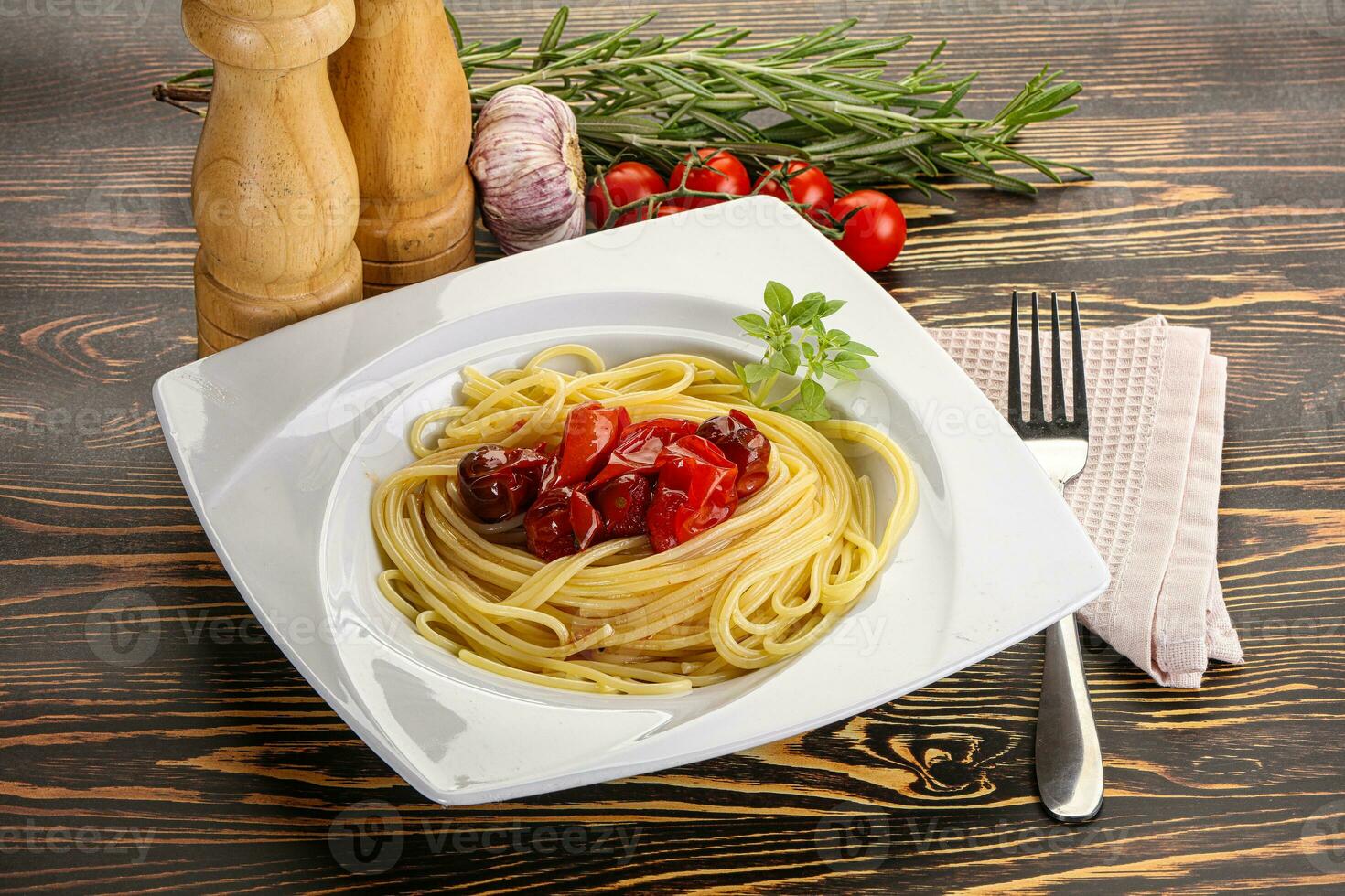 Italian pasta spaghetti with tomato photo