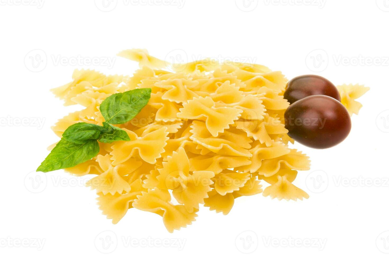 Raw macaroni isolated on white background photo