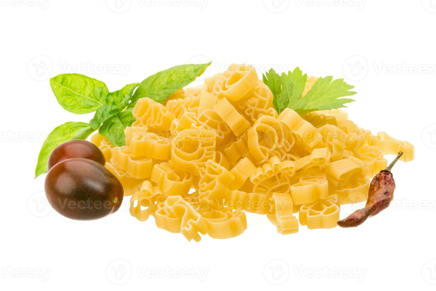 Raw macaroni isolated on white background photo