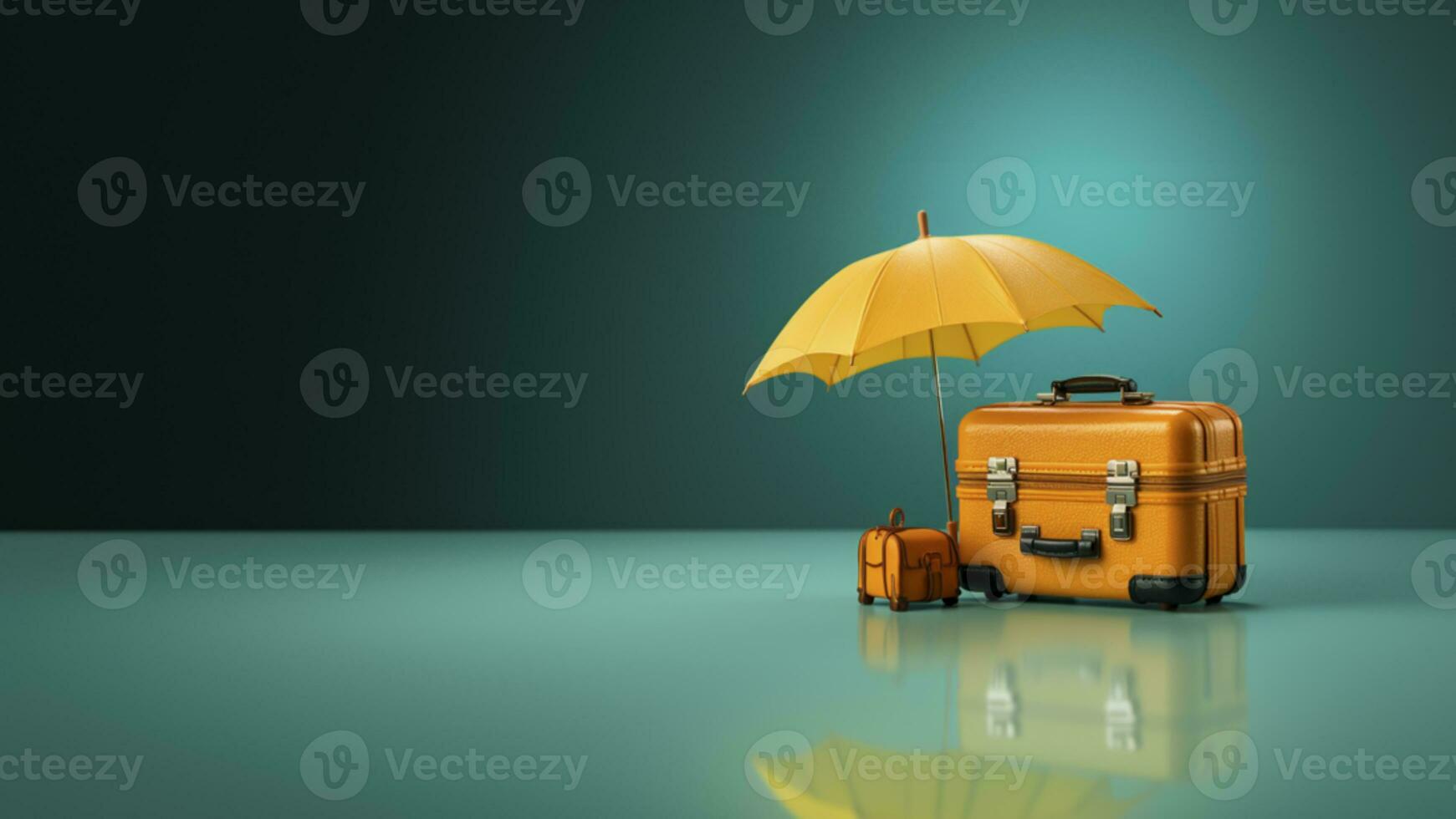 AI Generative of the umbrella and toy luggage represent travel insurance, safeguarding your trips like an umbrella shields from rain, covering you against unexpected travel hiccups and expenses. photo