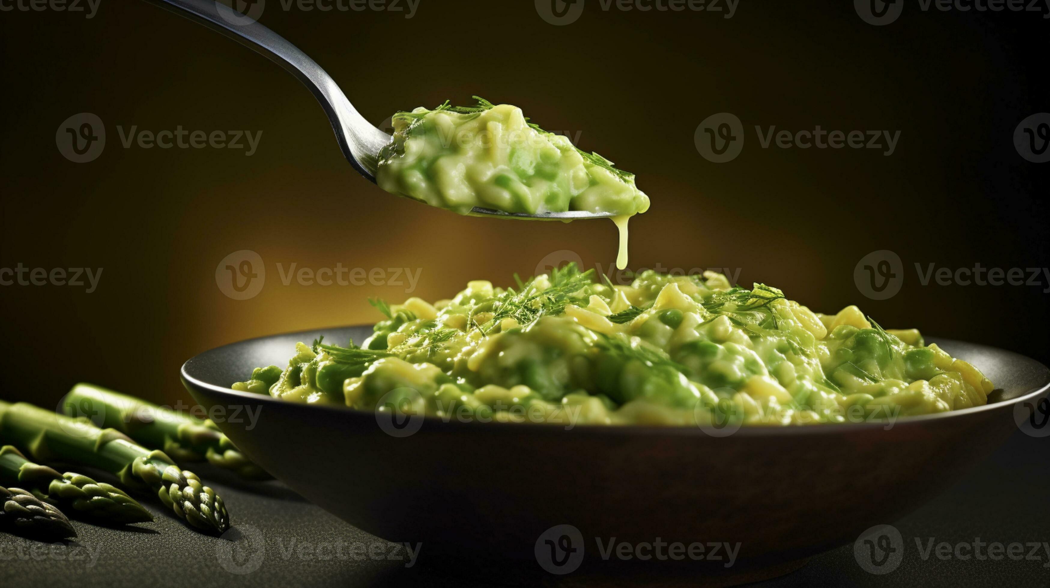 AI Generative of Asparagus risotto, tender Arborio rice infused with