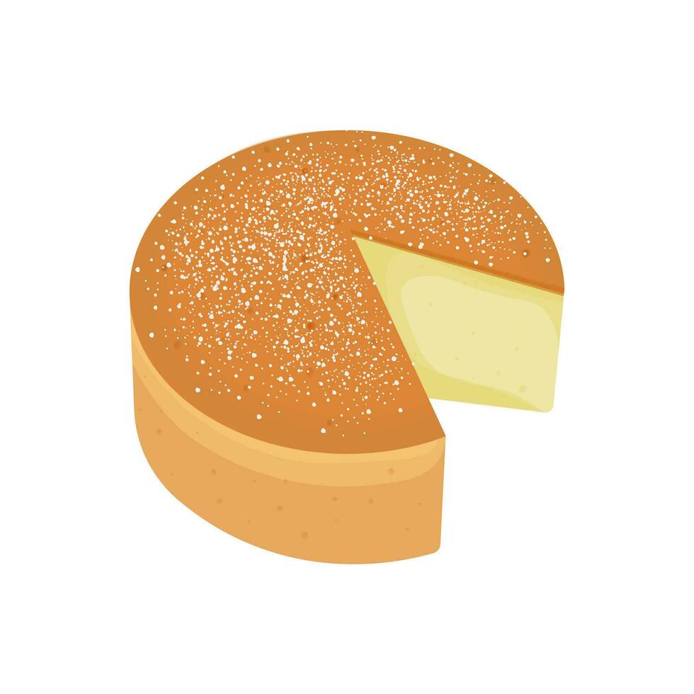 logo ilustración suave japonés algodón queso pastel con en polvo azúcar rociado vector