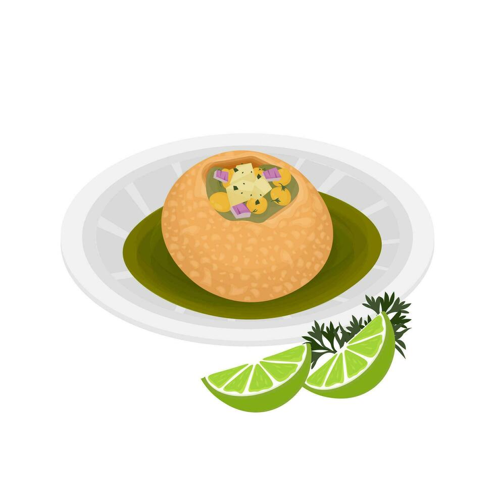 sencillo ilustración logo de pani puri o golgappa Listo a comer vector